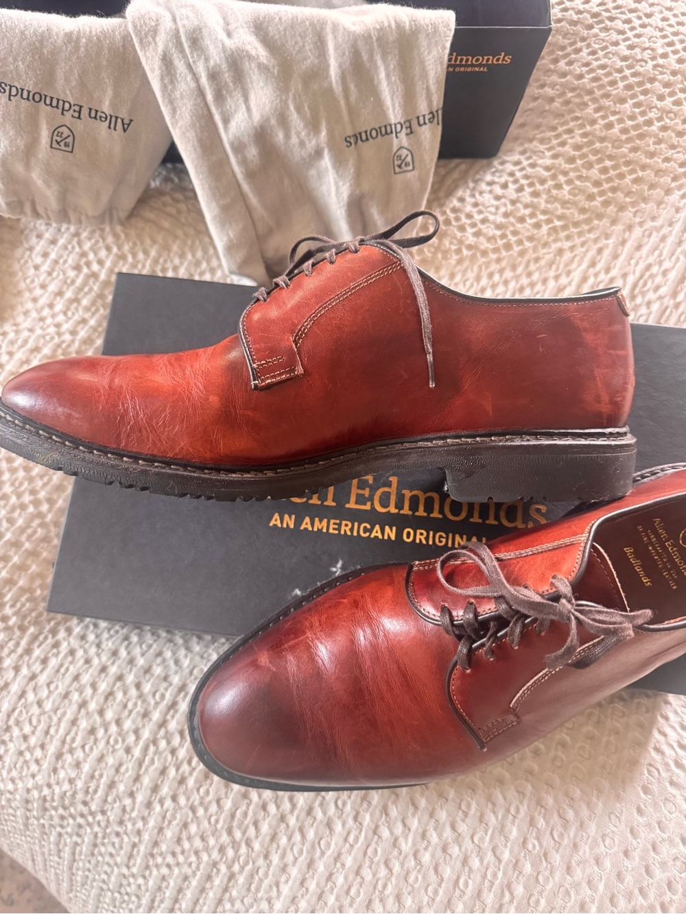 Allen Edmonds Badlands Derby 12 EEE Cognac Brown Leather Shoes USA Made - Picture 4 of 13